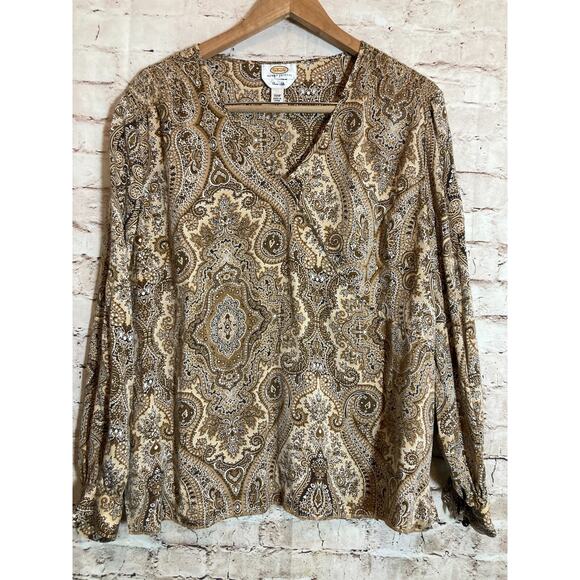 Talbots Tops - Talbots Pure Silk Top Womens 20W Brown Paisley Lightweight Plus Career Office